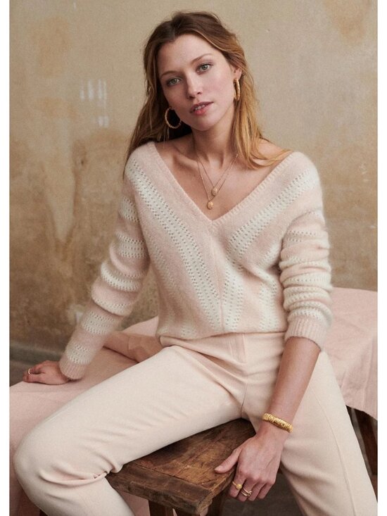 Sezane Sweaters - Sézane Ariel Kid Mohair Jumper in Pink Chevron